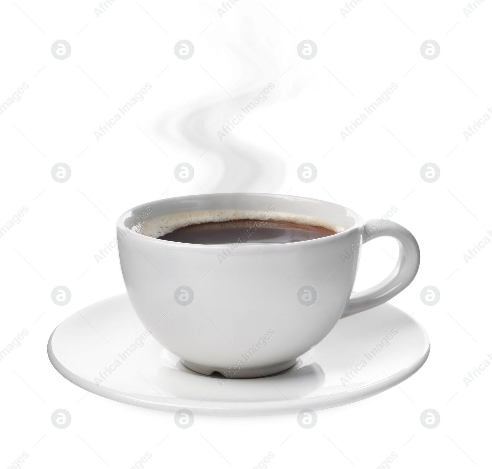 Image of Steaming coffee in cup isolated on white