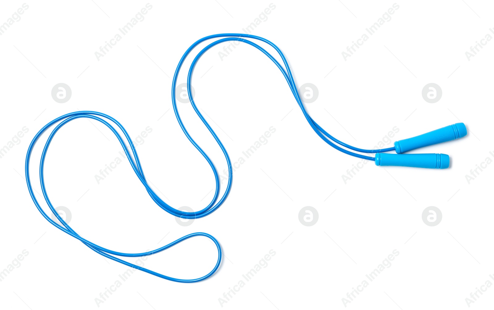 Photo of Jump rope on white background, top view