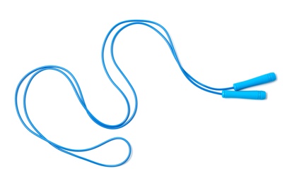 Photo of Jump rope on white background, top view