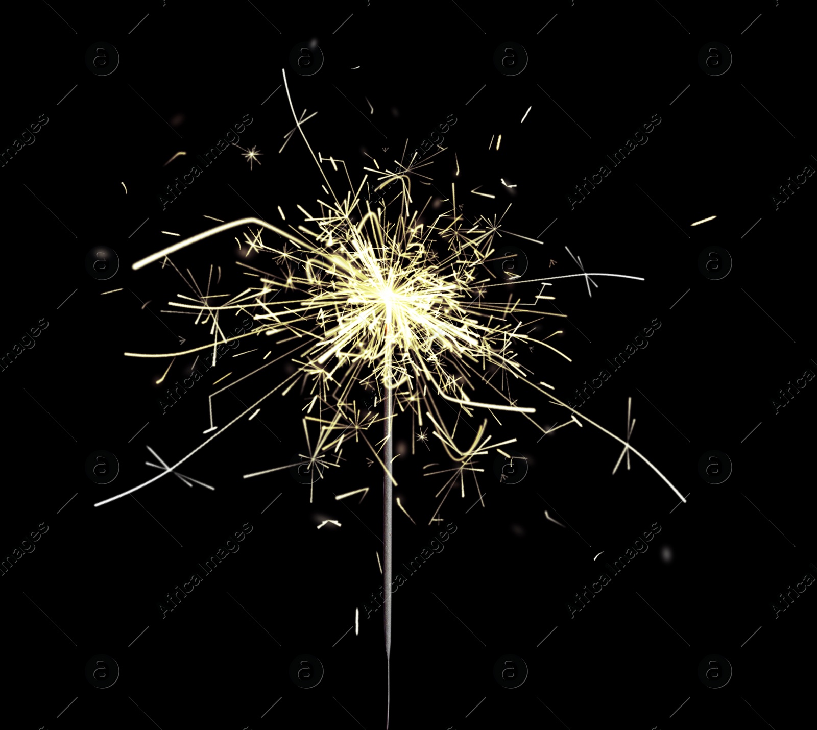 Image of Beautiful sparkler burning on black background. Party decor