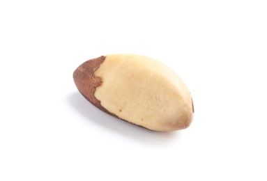 Delicious Brazil nut on white background. Healthy snack