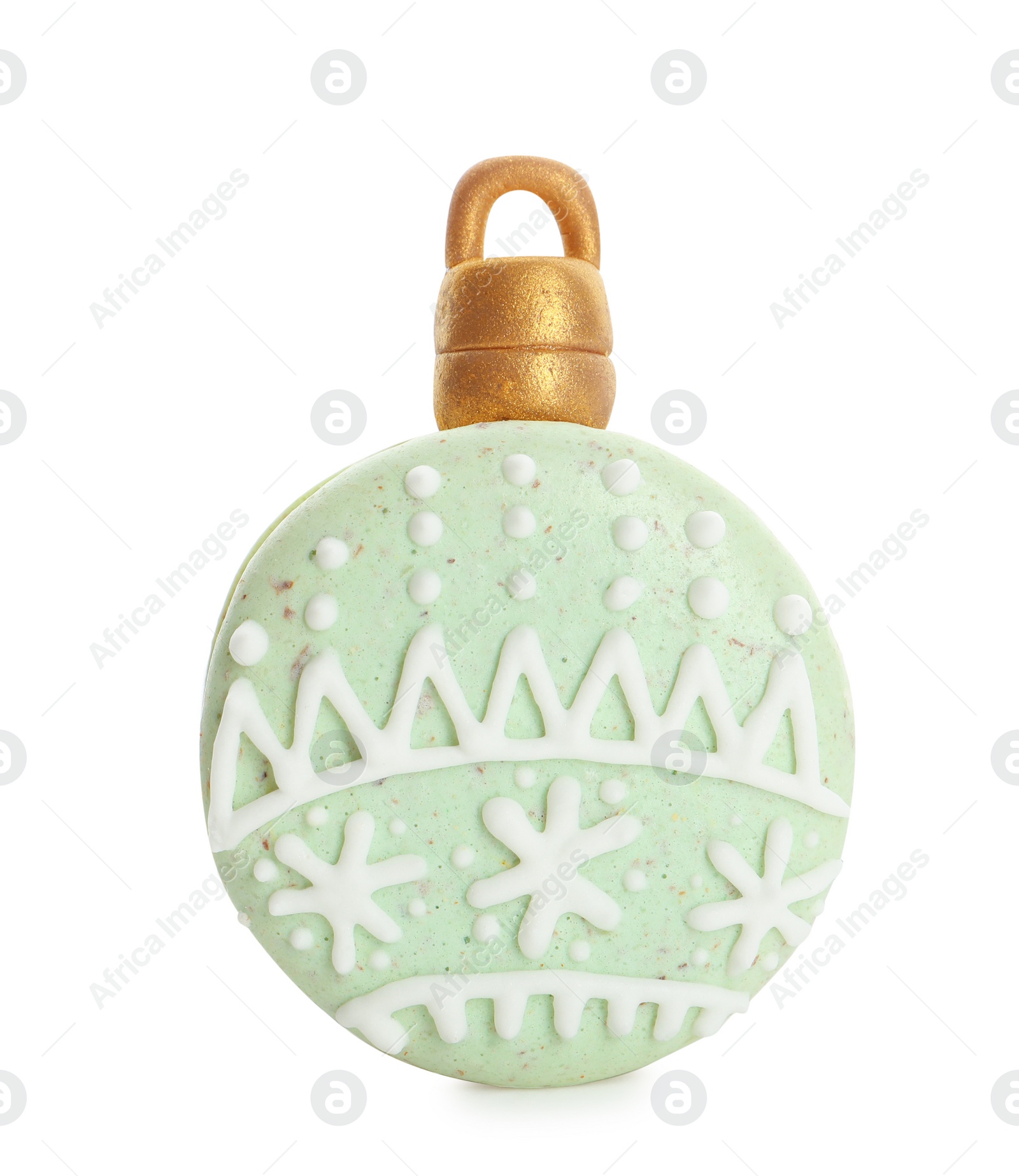 Photo of Beautifully decorated Christmas macaron isolated on white