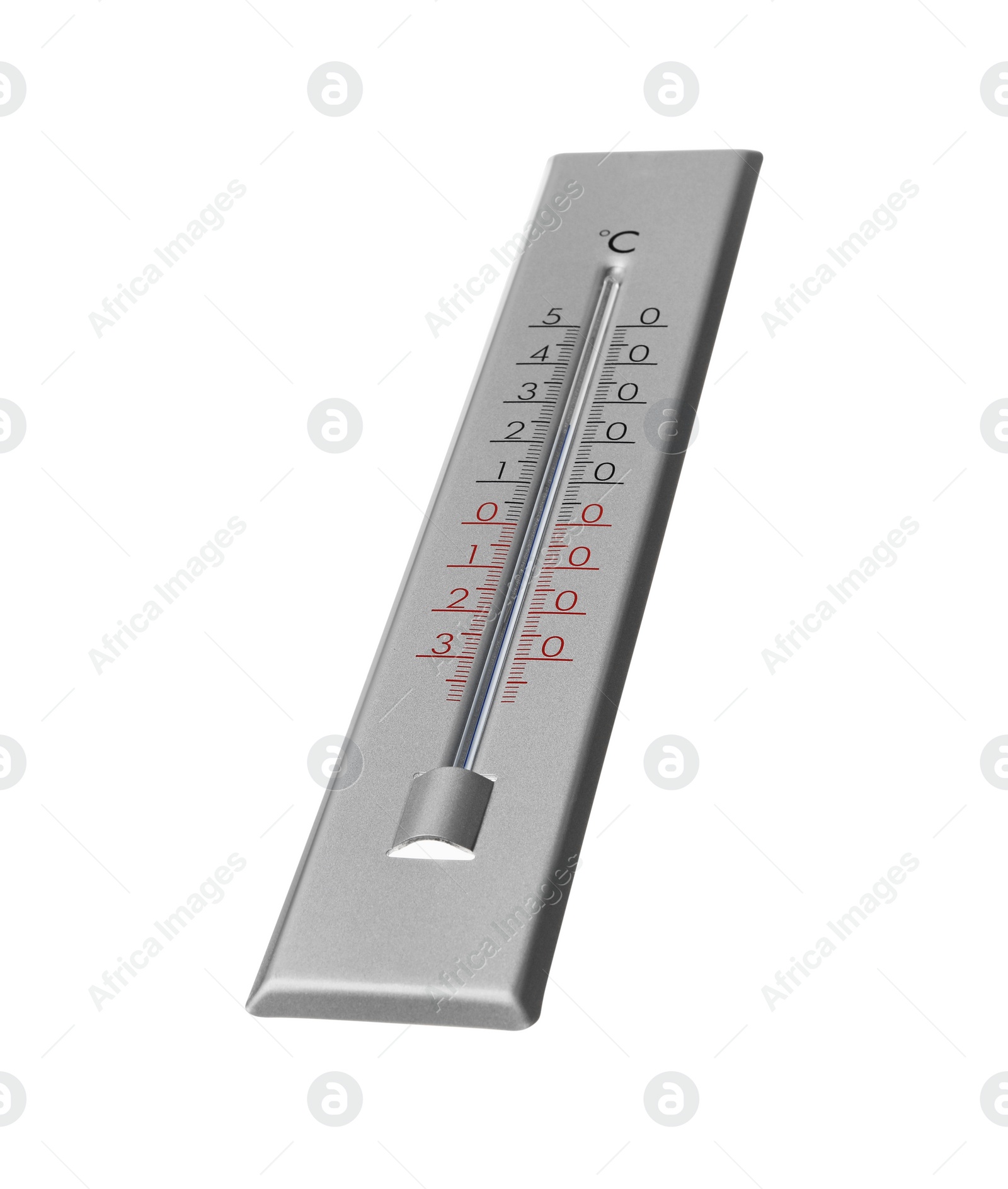 Photo of Modern grey weather thermometer on white background