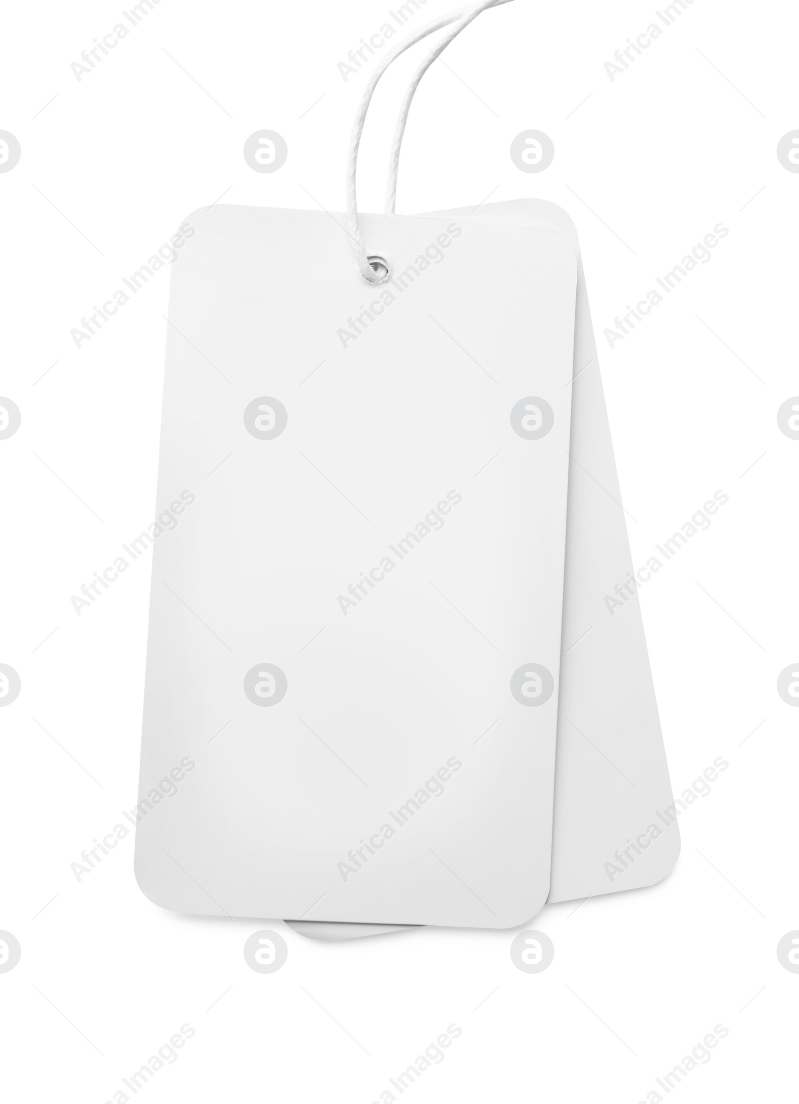 Photo of Cardboard tags with space for text isolated on white, top view