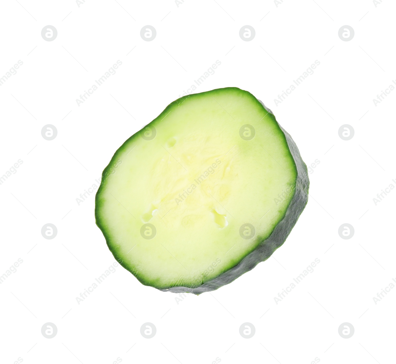 Photo of Piece of fresh cucumber on white background