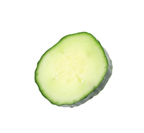 Photo of Piece of fresh cucumber on white background