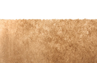 Brown paper bag on white background, closeup