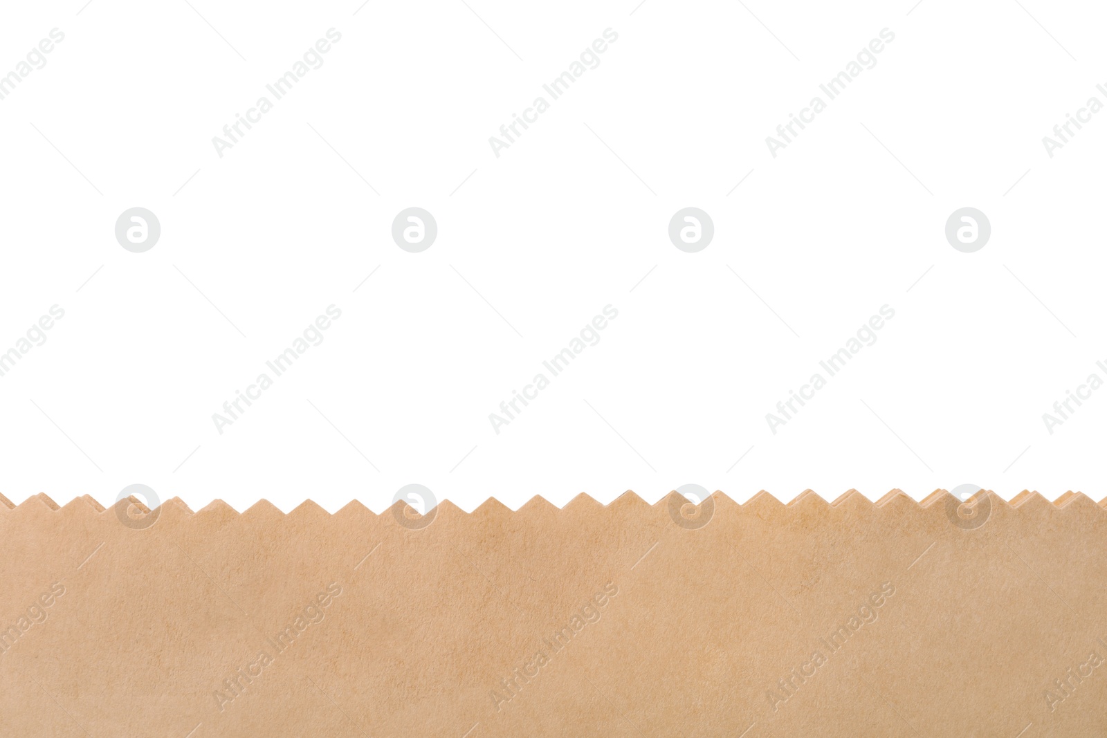Photo of Kraft paper bag on white background, closeup