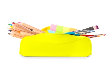 Photo of Set of different school stationery on white background