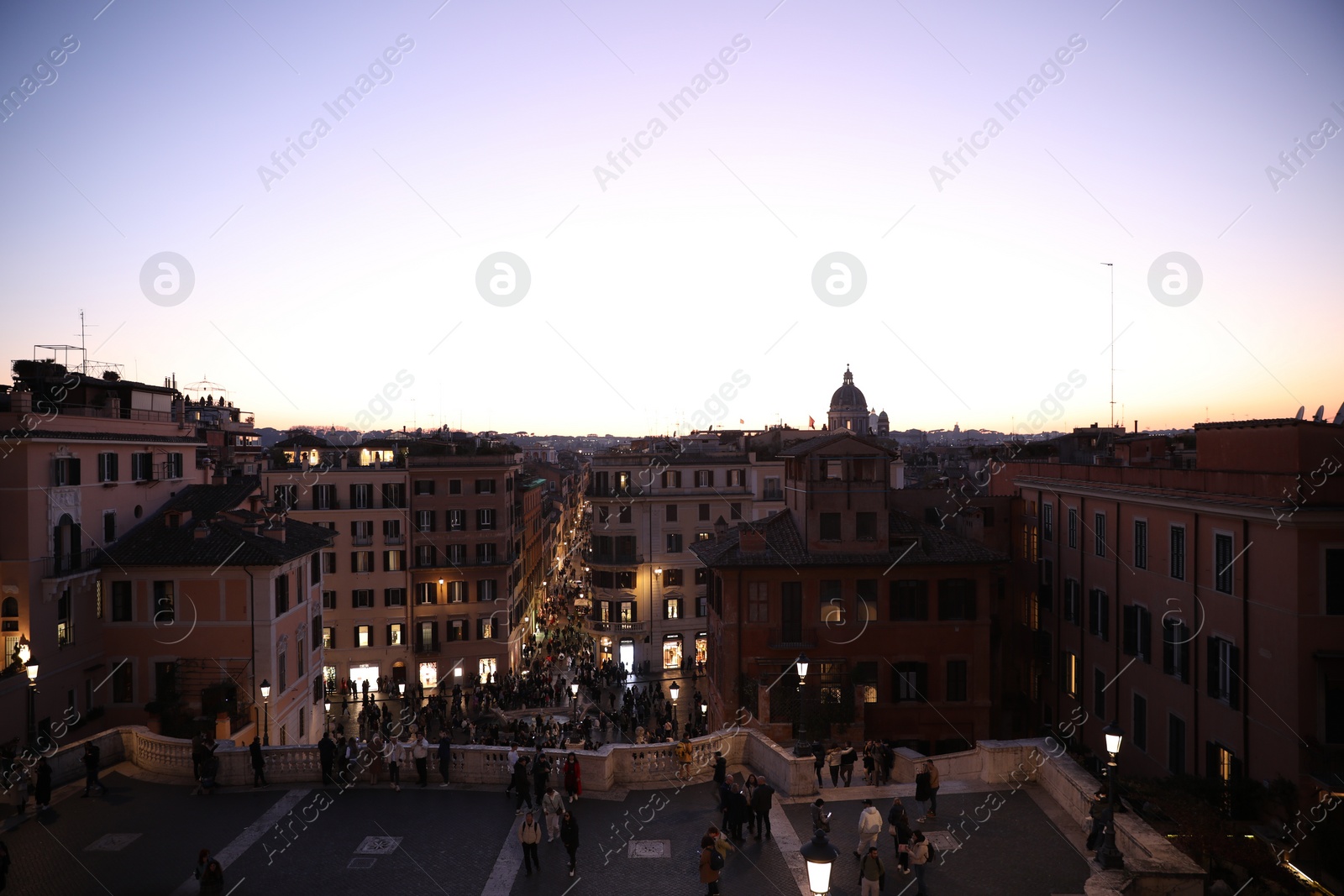 Photo of ROME, ITALY - FEBRUARY 2, 2024: Beautiful view of crowded Spanish square in evening