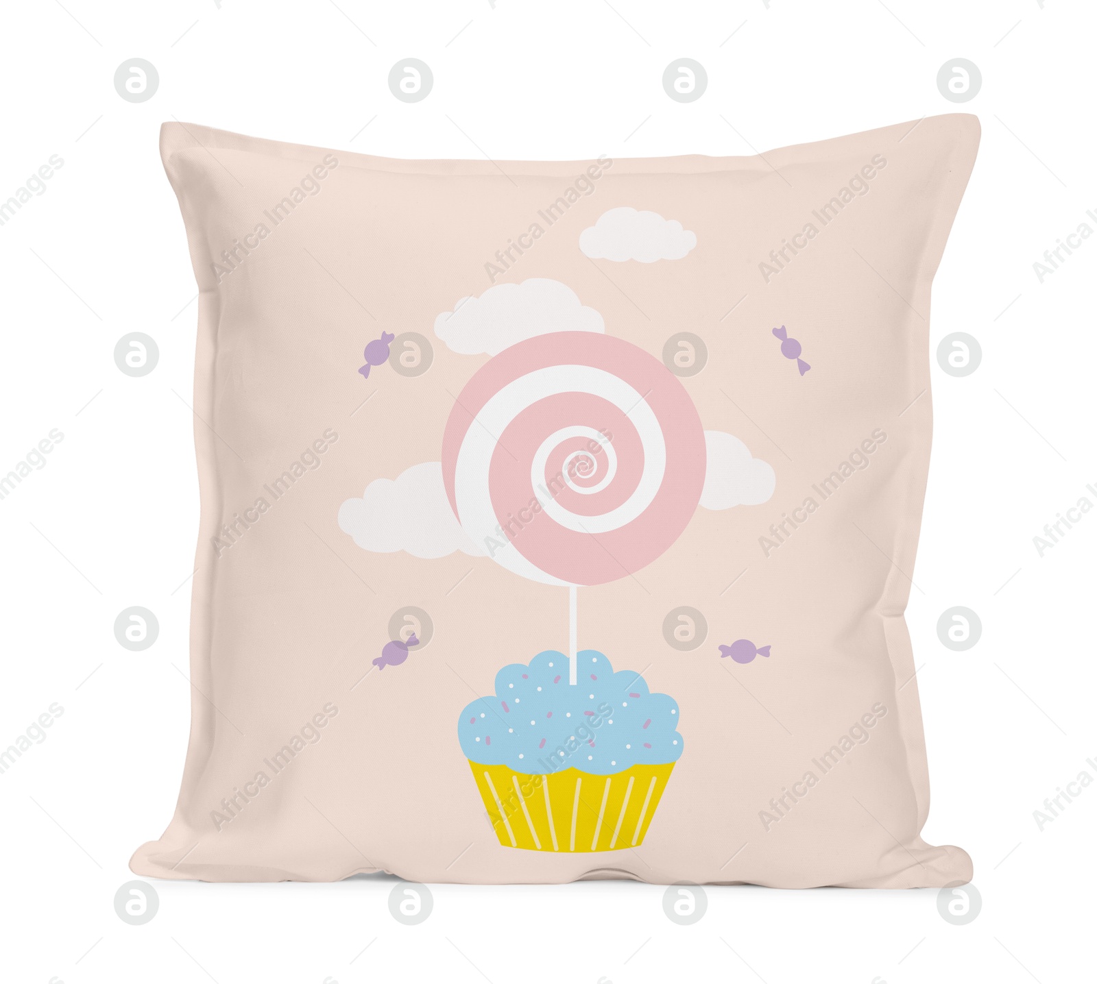 Image of Soft pillow with cute print isolated on white