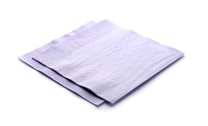 Photo of Paper napkins on white background. Personal hygiene