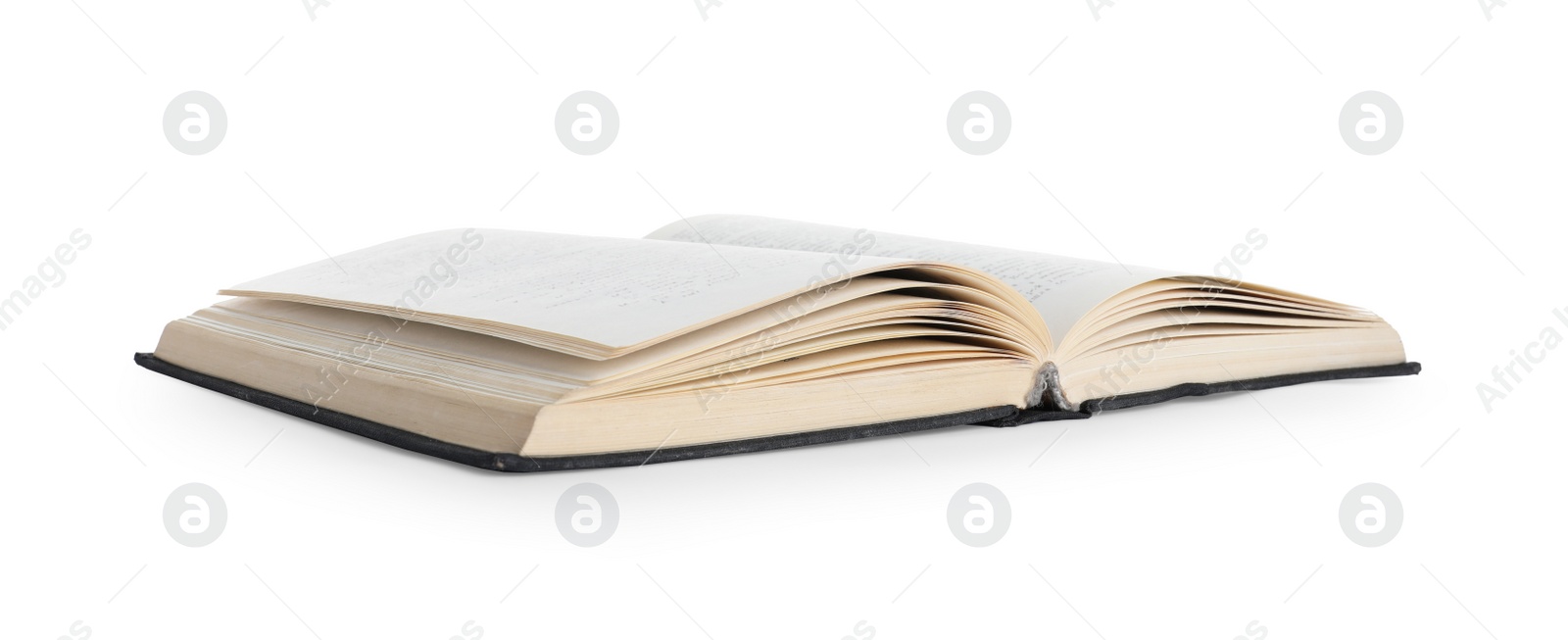 Photo of Old open hardcover book isolated on white