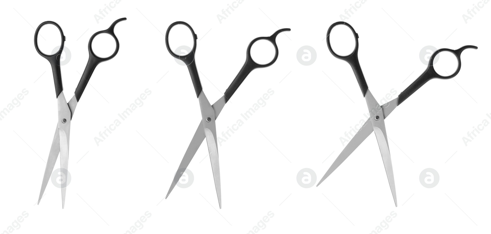 Image of Set of scissors on white background. Professional hairdresser tool