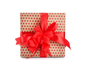 Elegant gift box with bow on white background