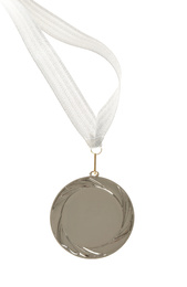 Photo of Silver medal isolated on white. Space for design