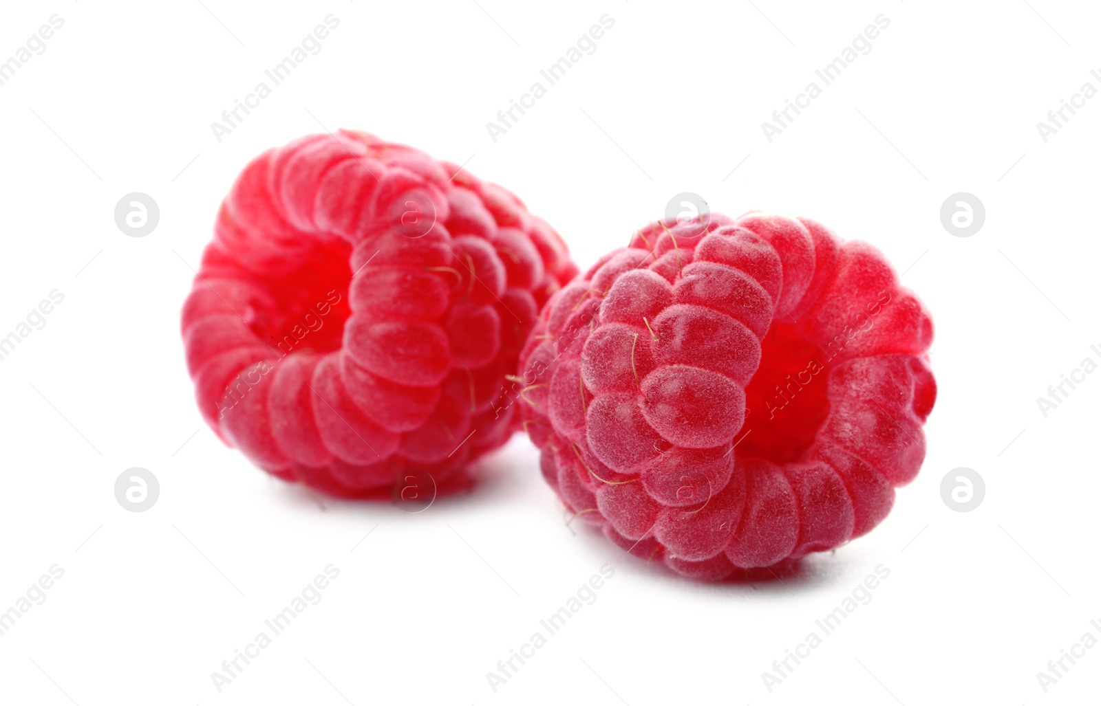 Photo of Delicious fresh ripe raspberries on white background