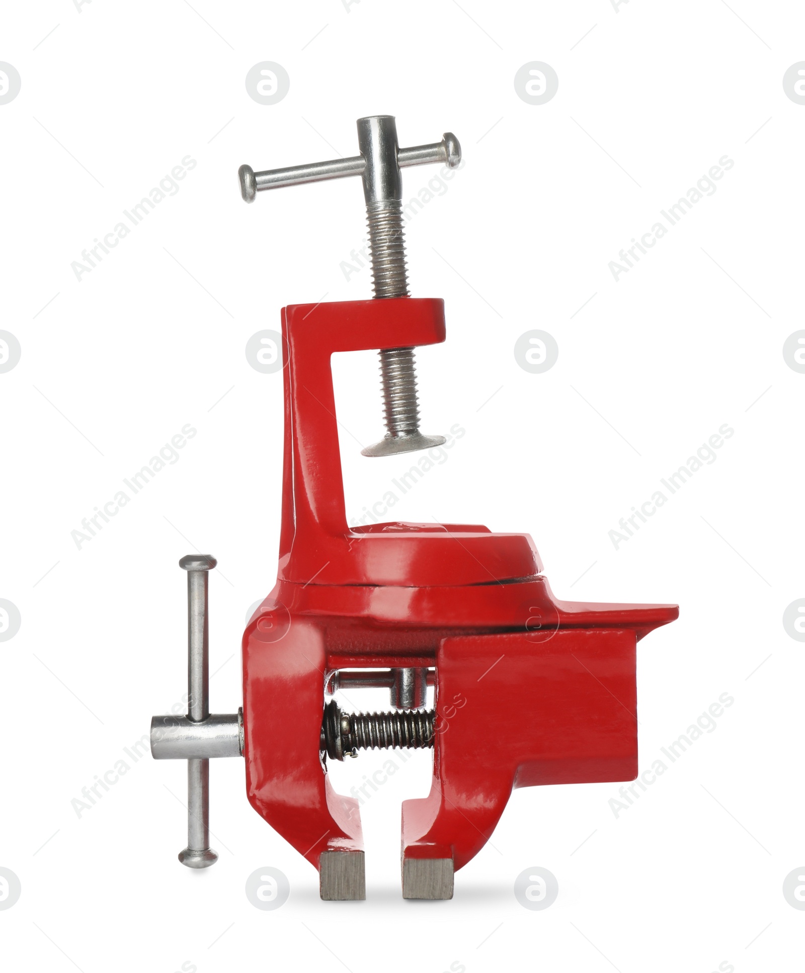 Photo of New modern red vise isolated on white