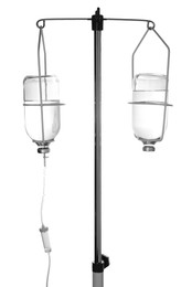 IV infusion set on pole against white background