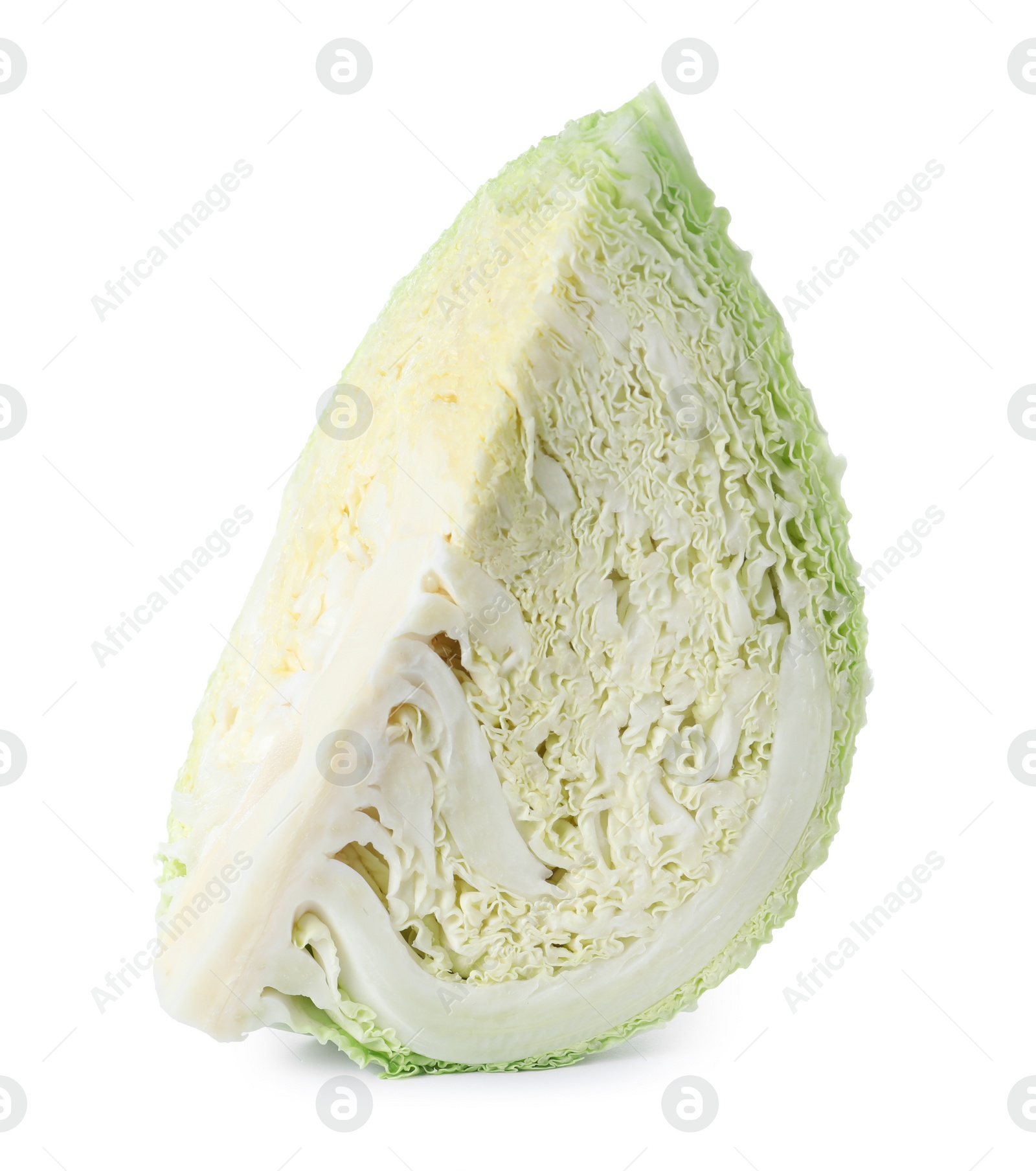 Photo of Piece of fresh ripe savoy cabbage isolated on white