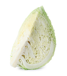 Photo of Piece of fresh ripe savoy cabbage isolated on white