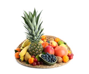 Photo of Assortment of fresh exotic fruits on white background