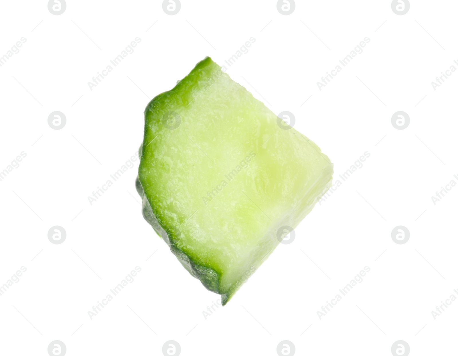 Photo of Slice of fresh cucumber on white background
