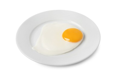 Plate with tasty fried egg isolated on white