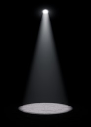 Image of Bright spotlight in dark room. Performance equipment