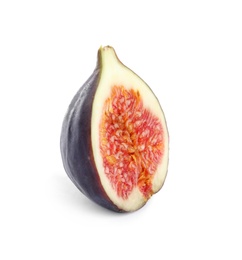 Photo of Half of ripe purple fig on white background