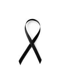 Photo of Black ribbon on white background. Funeral accessory