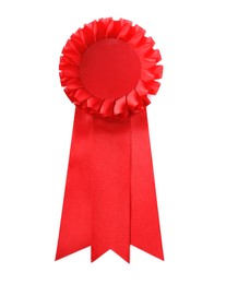 Photo of One red award ribbon isolated on white