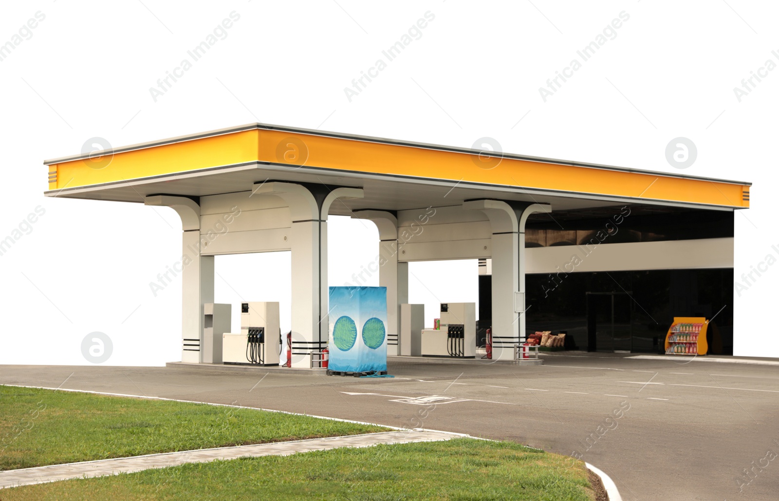 Image of Modern gas station on white background, exterior