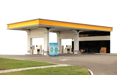 Image of Modern gas station on white background, exterior