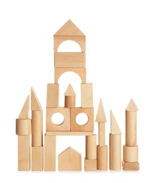 Photo of Building made of wooden blocks on white background