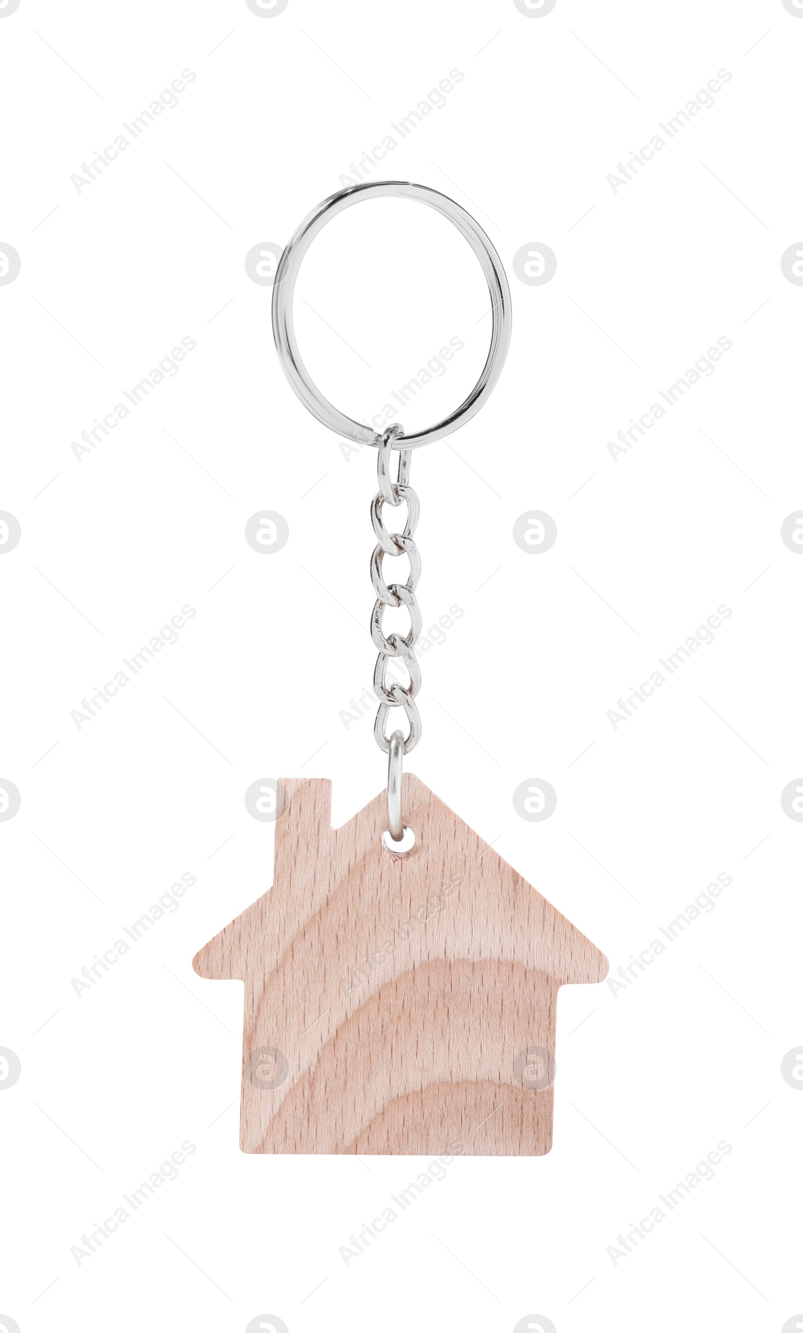 Photo of One wooden keychain in shape of house isolated on white