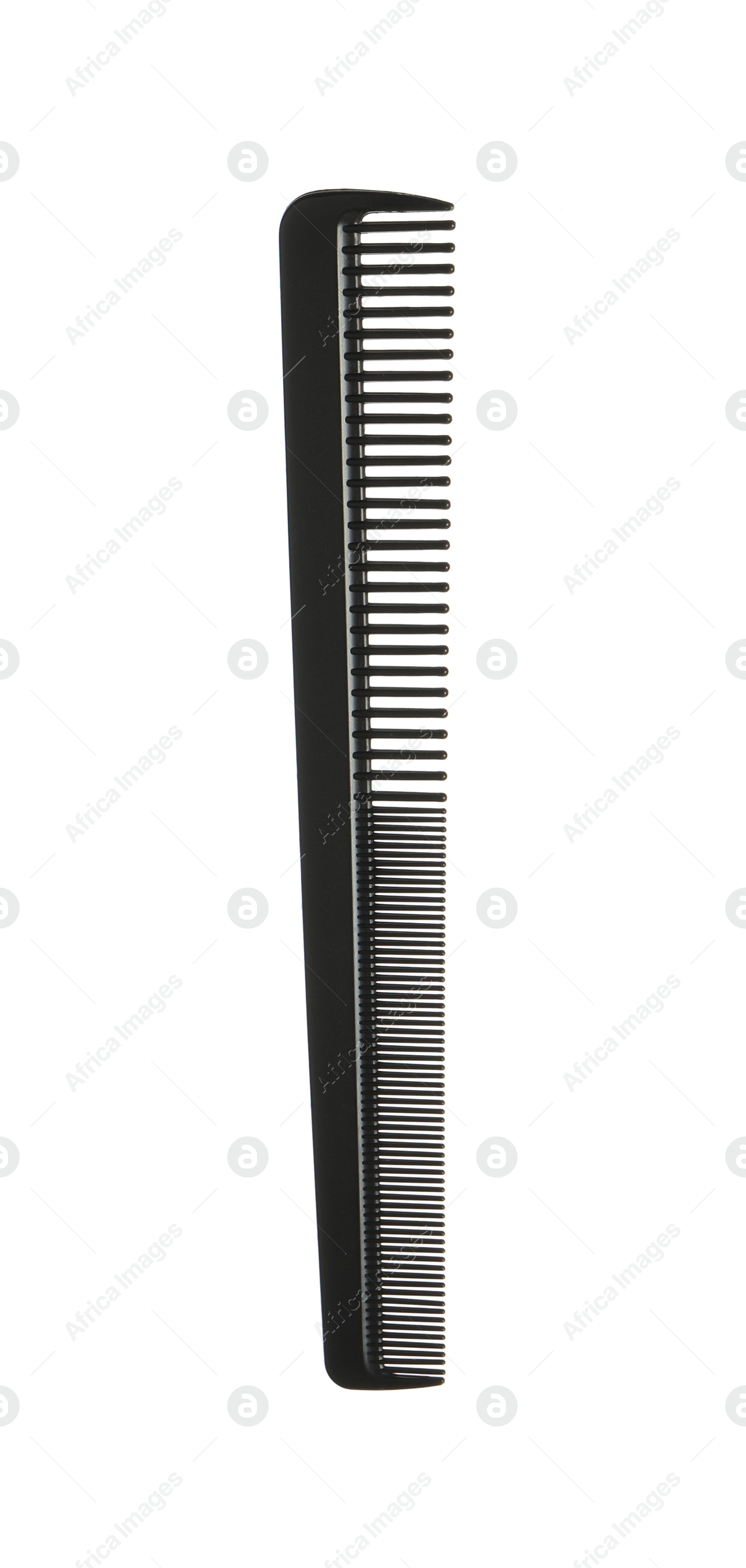 Photo of Hairdresser tool. Black hair comb isolated on white