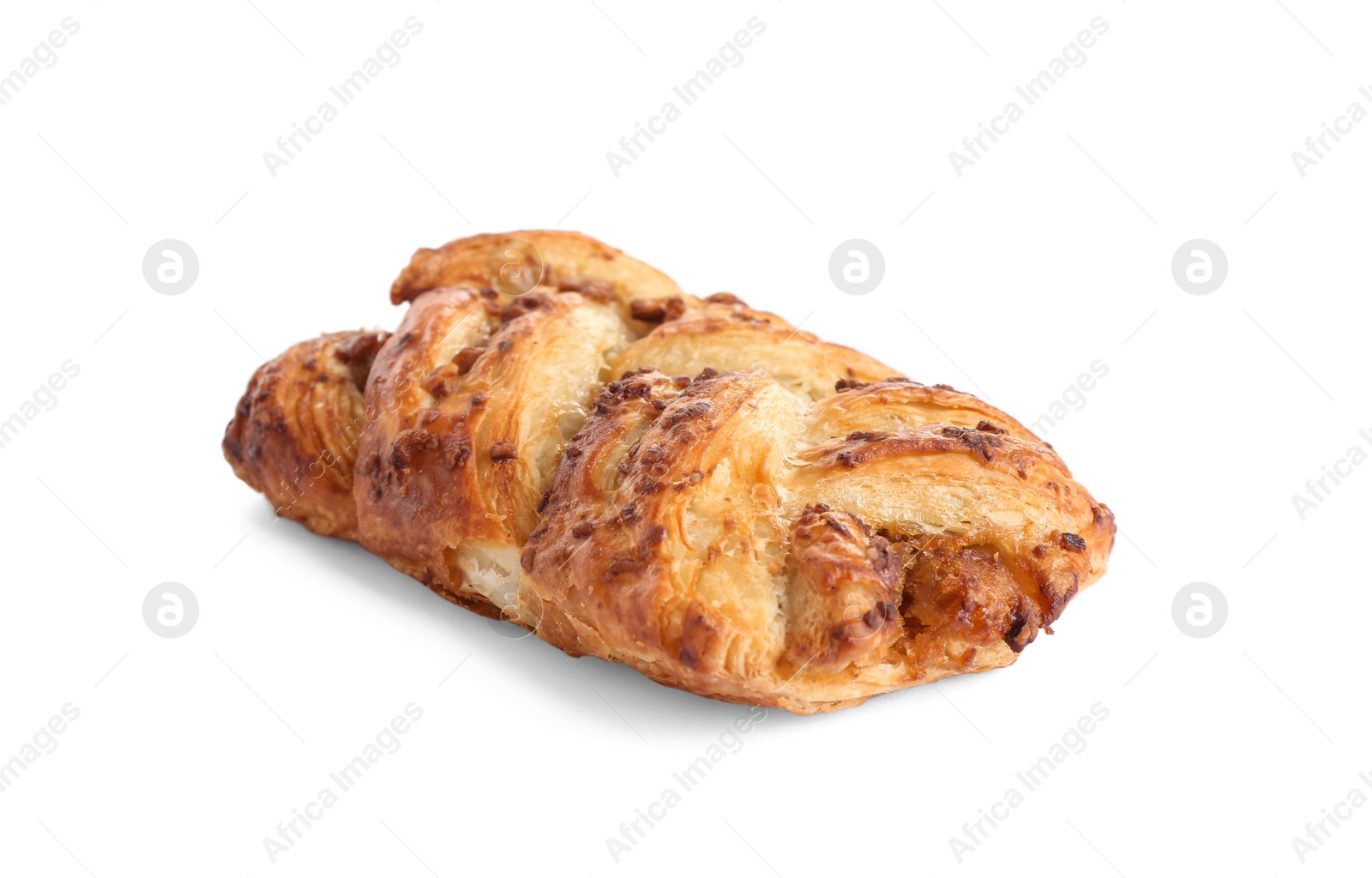 Photo of Fresh tasty puff pastry on white background