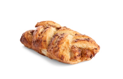 Fresh tasty puff pastry on white background