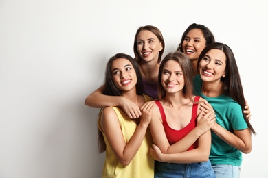 Happy women on white background, space for text. Girl power concept