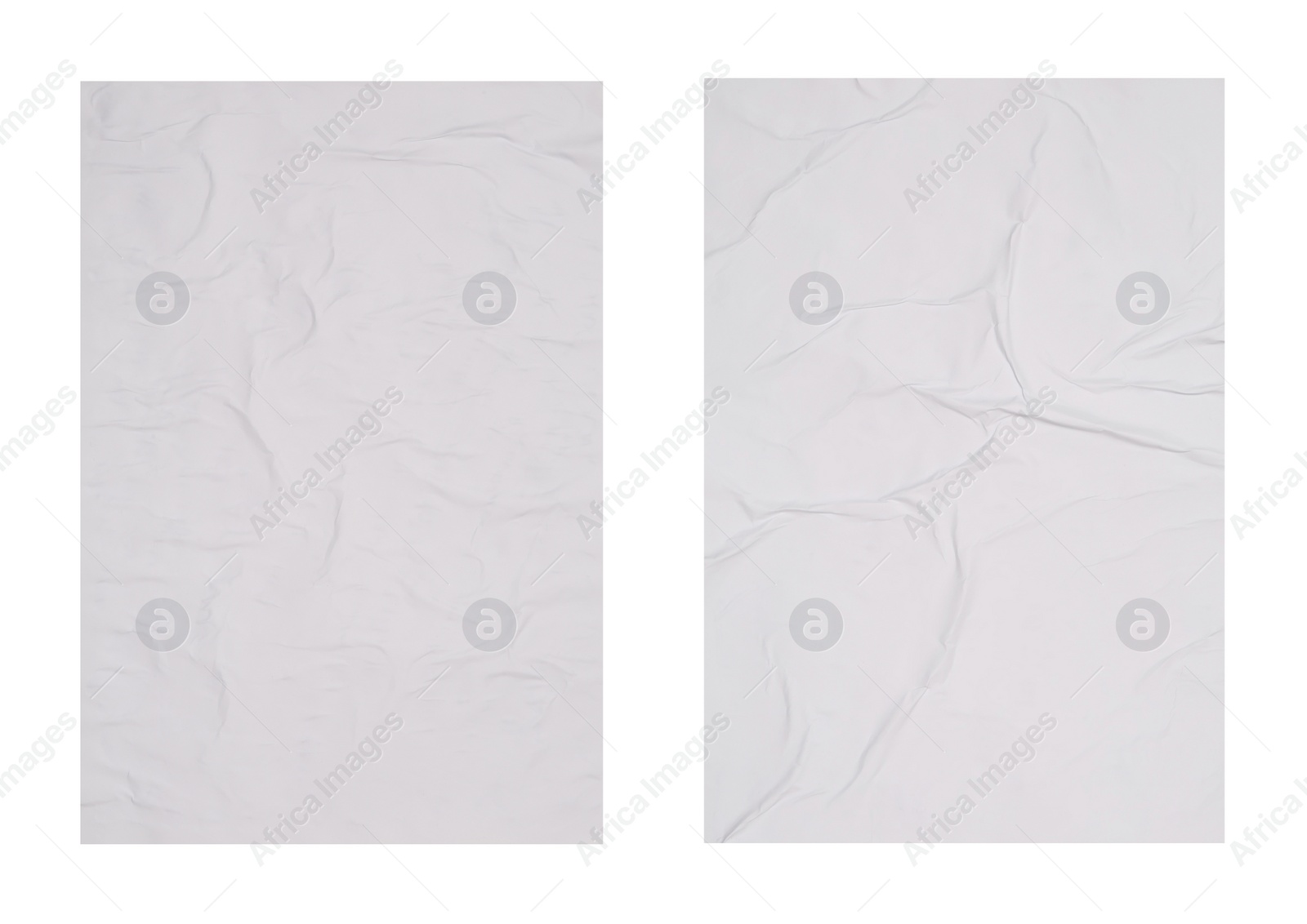 Image of Collection of creased blank posters on white background