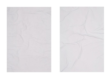Image of Collection of creased blank posters on white background