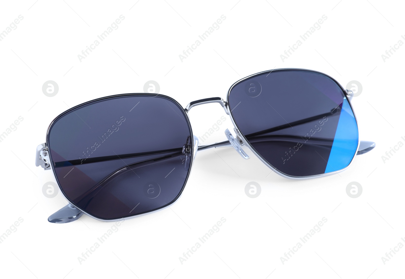 Photo of Stylish sunglasses on white background. Summer accessory