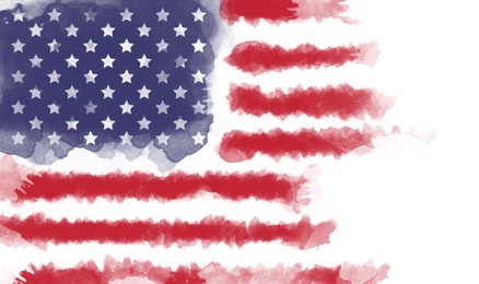 Image of National flag of USA, painting in watercolor