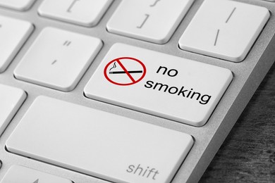 Image of Button with phrase No smoking on computer keyboard, closeup