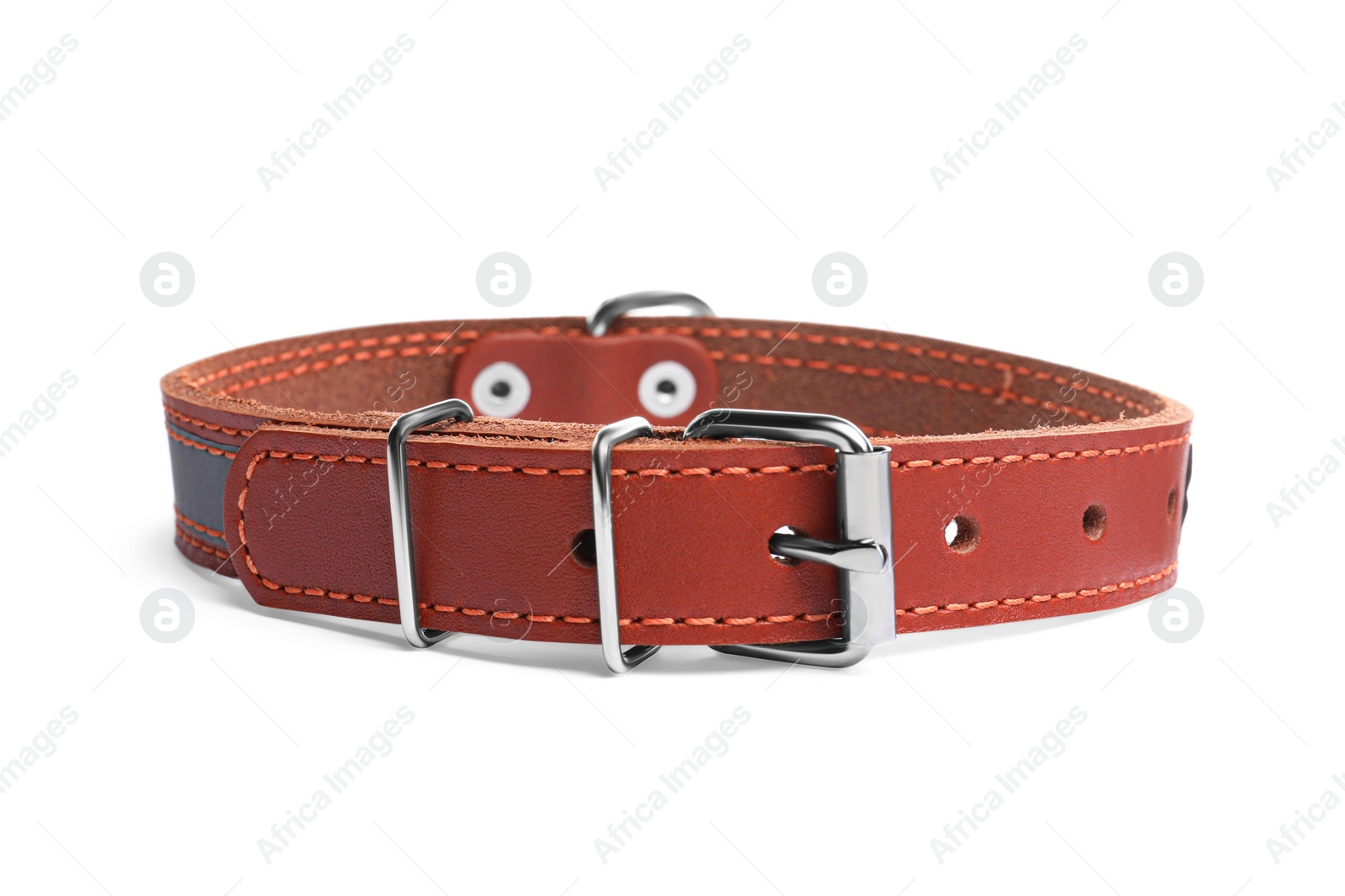 Photo of Brown leather dog collar isolated on white