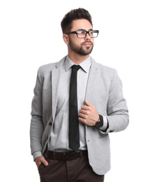 Portrait of young businessman on white background