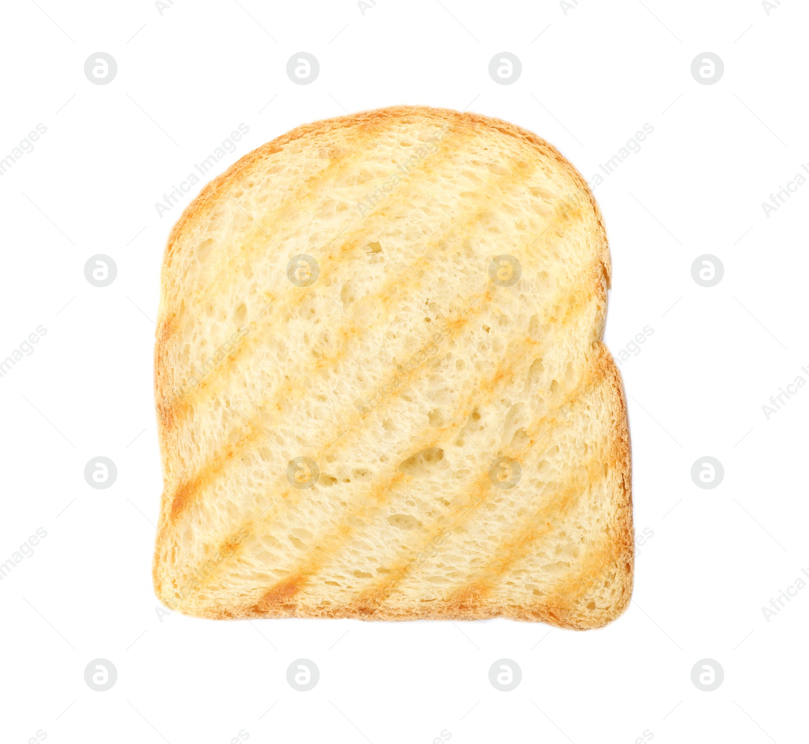 Photo of Slice of grilled wheat bread isolated on white, top view