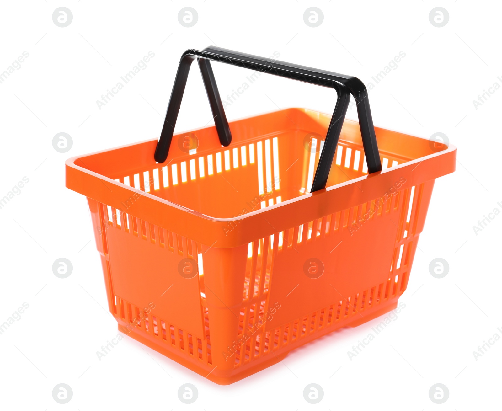 Photo of Color plastic shopping basket on white background