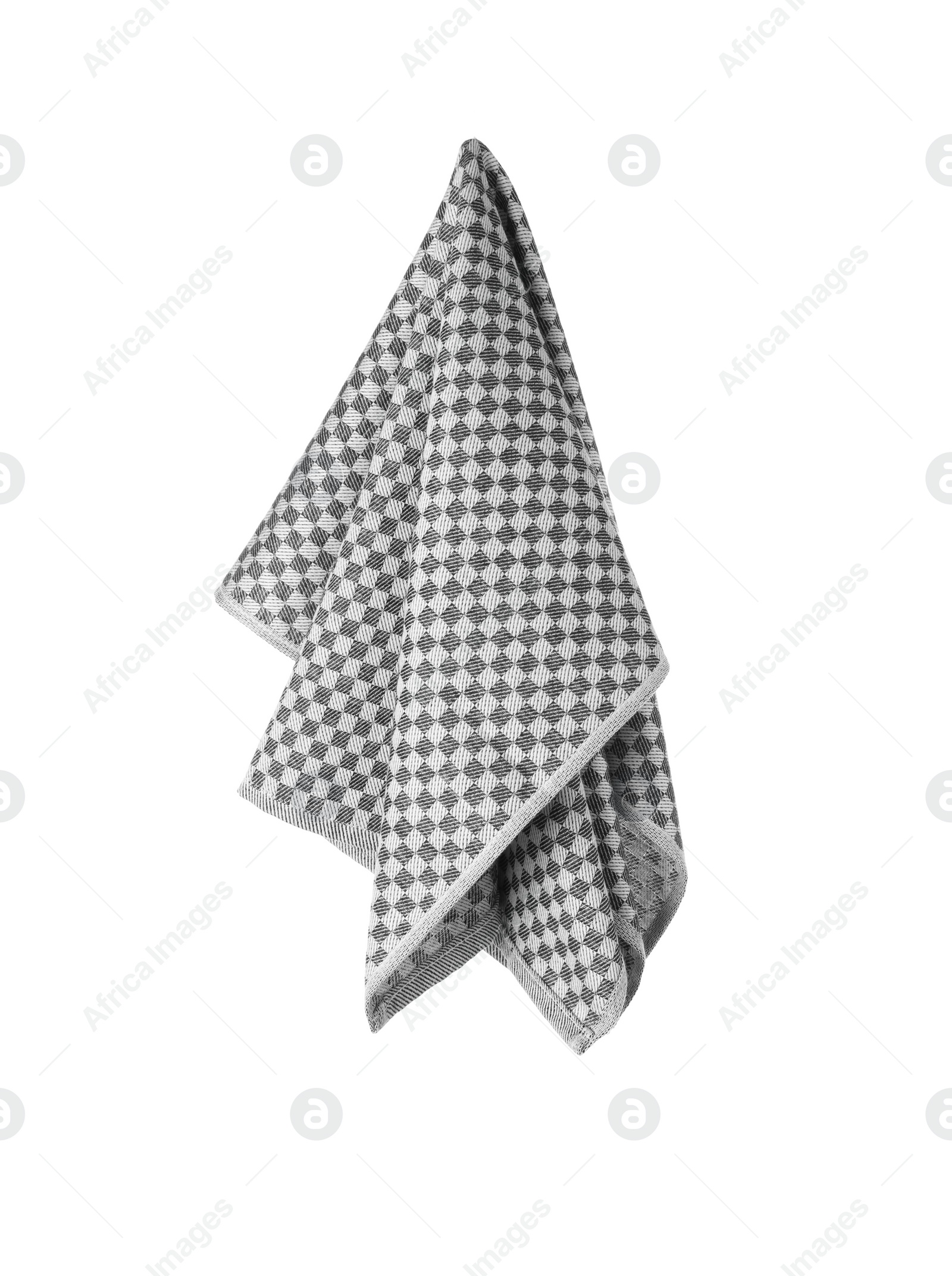 Photo of New grey checkered napkin isolated on white